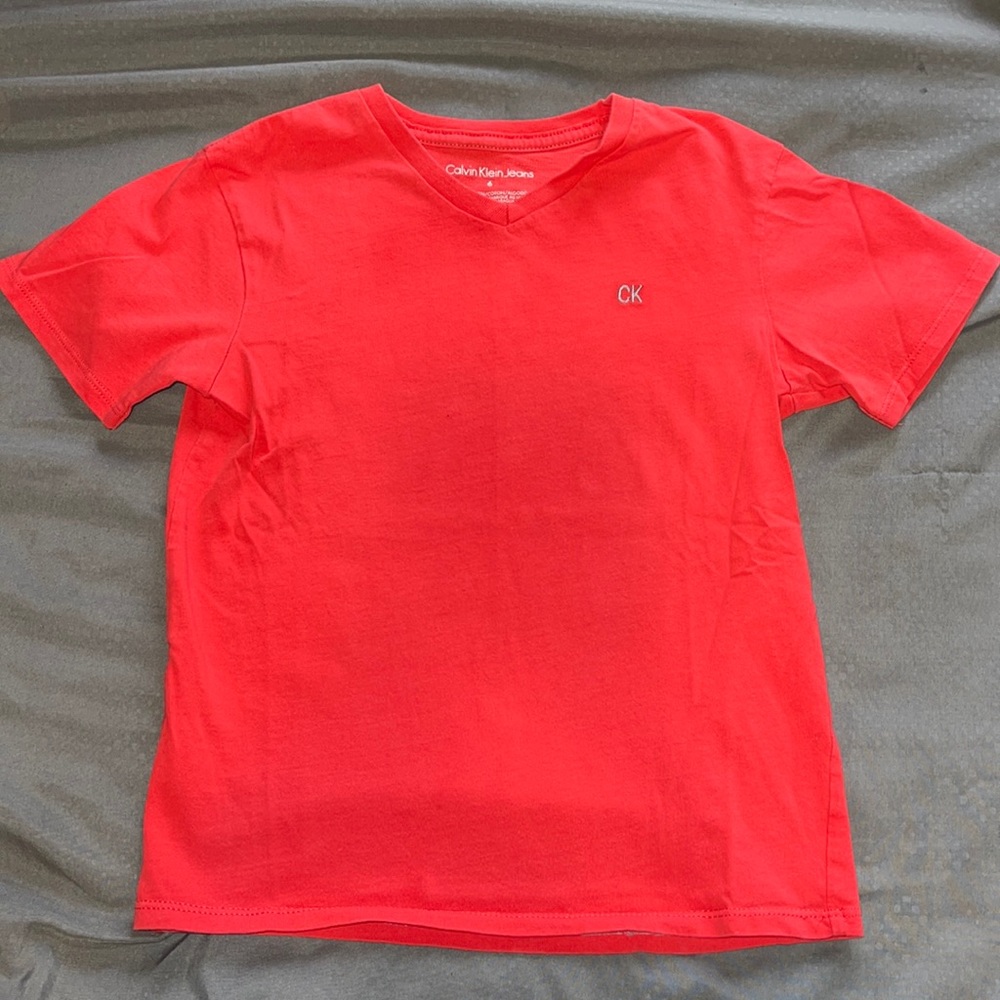 Calvin Klein Jeans Kid Boy Basic V-Neck Red Short Sleeve Shirt